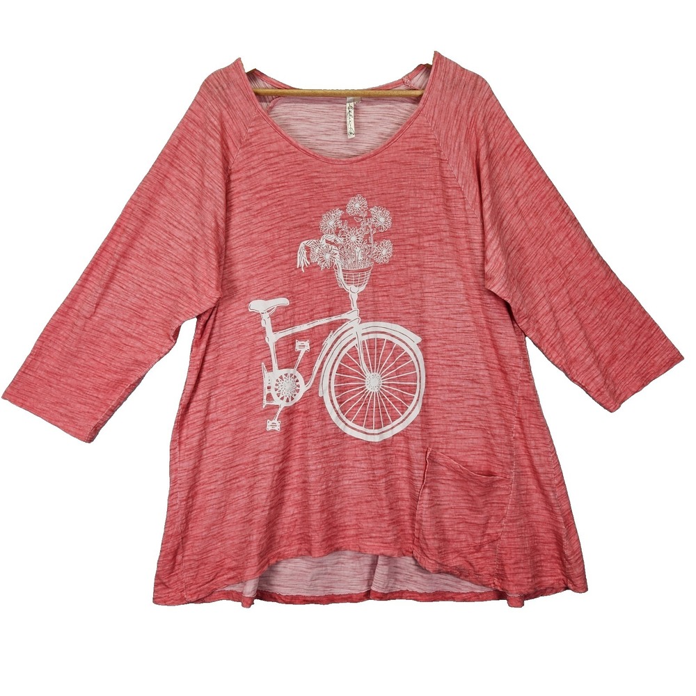 Lulu B Casual Boho Graphic Print 3/4 Sleeve Tunic Top Womens Sz xl Orange Cotton